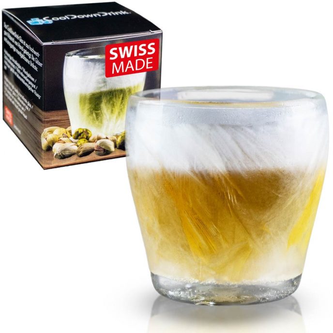 CoolDownDrink-Glas 80ml mit Whiskey und Verpackung